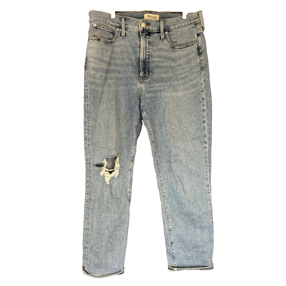Madewell Perfect Summer Jean Womens 31 Straight Distressed Med Wash EUC